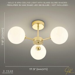 Rackhams Contemporary Chic Polished Gold Ceiling Light with Opal White Globe Glass Shades - thumbnail 6