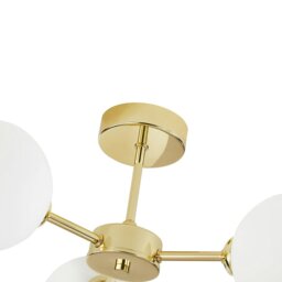 Rackhams Contemporary Chic Polished Gold Ceiling Light with Opal White Globe Glass Shades - thumbnail 3