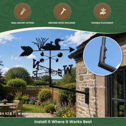 Rackhams Swimming Ducks Weathervane, All-Steel Black Painted Weather Vane With Wall Fixings and 1.7m Ground Spike, Wind Speed Cups - thumbnail 4