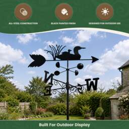 Rackhams Swimming Ducks Weathervane, All-Steel Black Painted Weather Vane With Wall Fixings and 1.7m Ground Spike, Wind Speed Cups - thumbnail 5