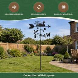 Rackhams Swimming Ducks Weathervane, All-Steel Black Painted Weather Vane With Wall Fixings and 1.7m Ground Spike, Wind Speed Cups - thumbnail 3