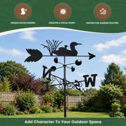Rackhams Swimming Ducks Weathervane, All-Steel Black Painted Weather Vane With Wall Fixings and 1.7m Ground Spike, Wind Speed Cups - thumbnail 2