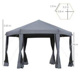 Rackhams 3.2m Pop Up Gazebo Hexagonal Canopy Tent Outdoor w/Sidewalls Grey - Grey - Steel, Polyester - 380cm x 320cm x 265cm - thumbnail 5