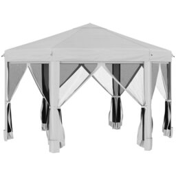 Rackhams 3.2m Pop Up Gazebo Hexagonal Canopy Tent Outdoor w/Sidewalls Grey - Grey - Steel, Polyester - 380cm x 320cm x 265cm - thumbnail 6