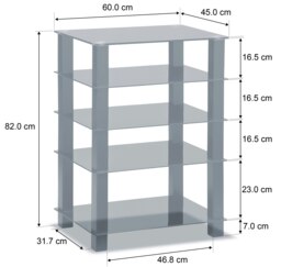 Rackhams TRINITY Gloss Black 5 Shelf with Walnut Legs Flat Screen TV Rack Glass Stand - thumbnail 6