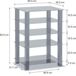 Rackhams TRINITY Gloss Black 5 Shelf with Walnut Legs Flat Screen TV Rack Glass Stand - thumbnail 6