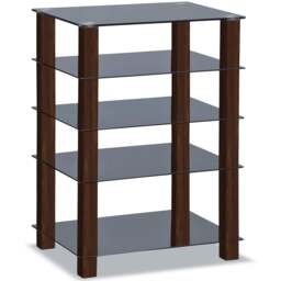 Rackhams TRINITY Gloss Black 5 Shelf with Walnut Legs Flat Screen TV Rack Glass Stand - thumbnail 4