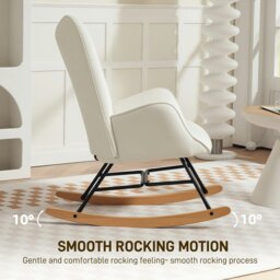 Rackhams Upholstered Velvet Rocking Chair with Solid Wood Legs, Cream - Cream - Rocking Chair - 65W x 70D x 96H cm - thumbnail 5