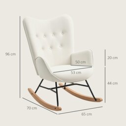 Rackhams Upholstered Velvet Rocking Chair with Solid Wood Legs, Cream - Cream - Rocking Chair - 65W x 70D x 96H cm - thumbnail 3