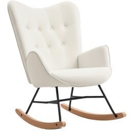 Rackhams Upholstered Velvet Rocking Chair with Solid Wood Legs, Cream - Cream - Rocking Chair - 65W x 70D x 96H cm - thumbnail 2