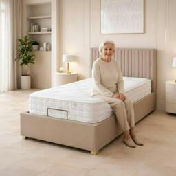 Rackhams Pannel line Mobility Bed with Mattress and Headboard Pink - Small Double - Solid Wood - Pink - thumbnail 4