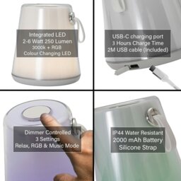 Rackhams Compact Modern White LED Colour Changing Rechargeable Touch Table Lamp - thumbnail 4