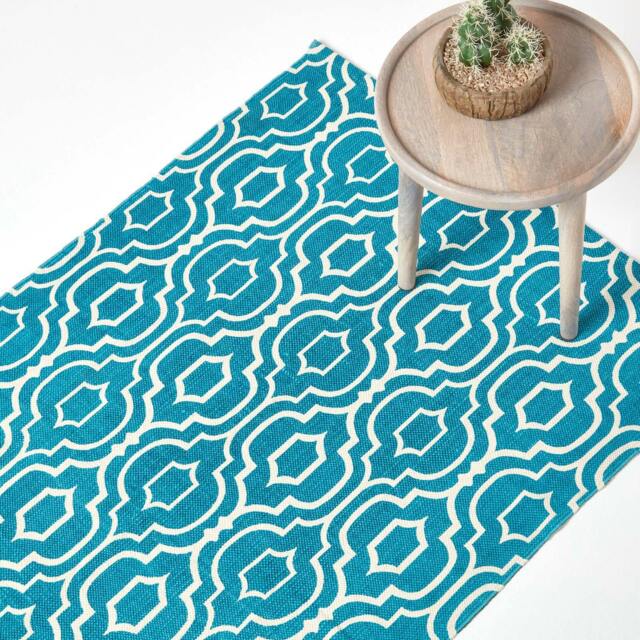 Rackhams Riga 100% Cotton Printed Patterned Rug - Teal - 160 x 230 cm - image 1