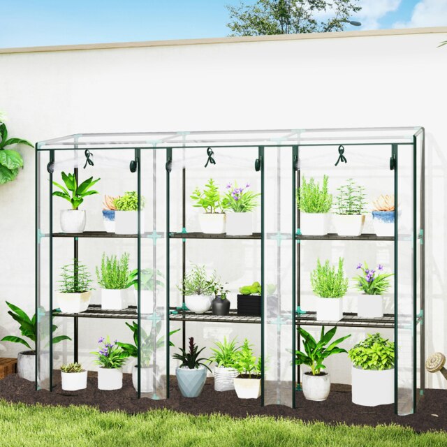 Rackhams 3 Tier Lean-to Mini Greenhouse with Plastic Cover, Clear - image 1