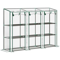 Rackhams 3 Tier Lean-to Mini Greenhouse with Plastic Cover, Clear - thumbnail 2