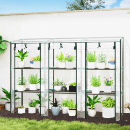 Rackhams 3 Tier Lean-to Mini Greenhouse with Plastic Cover, Clear