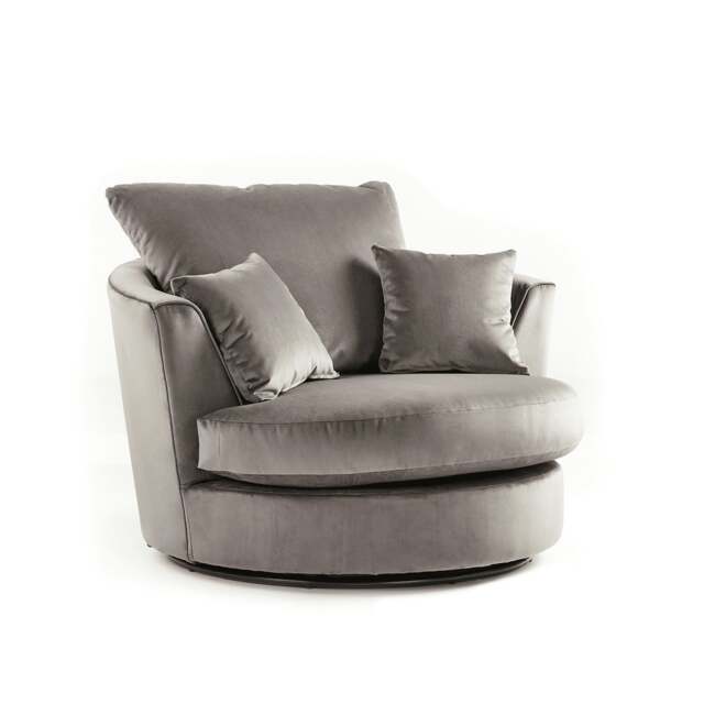 Rackhams Ella Plush Velvet Fabric Swivel Chair - Grey - image 1