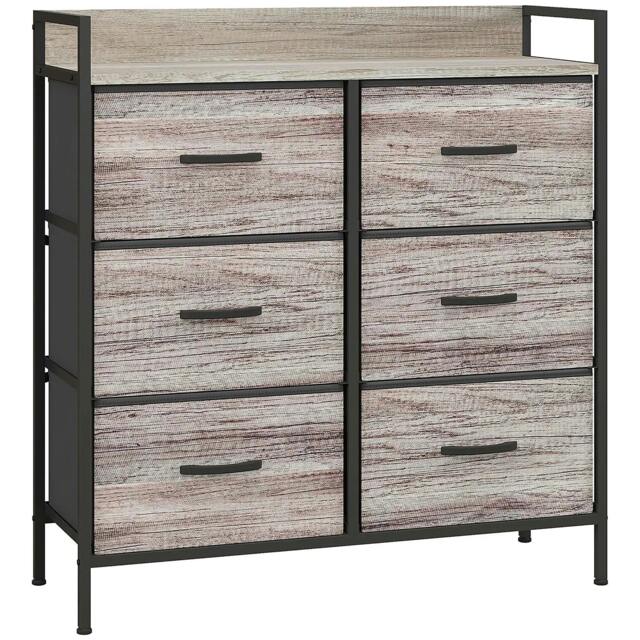 Rackhams Rustic Chest of Six Fabric Drawers - Grey Wood Effect - image 1