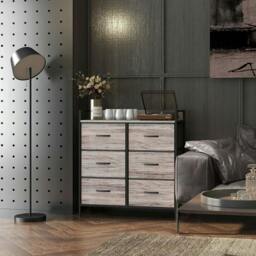Rackhams Rustic Chest of Six Fabric Drawers - Grey Wood Effect - thumbnail 6