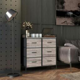 Rackhams Rustic Chest of Six Fabric Drawers - Grey Wood Effect - thumbnail 2