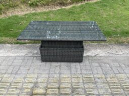 Rackhams 8 Seater Outdoor Rattan Garden Furniture Sets Height Adjustable Rising lifting Dining Table Sofa Set with 2 Small Footstools Dark Grey Mixed - thumbnail 3