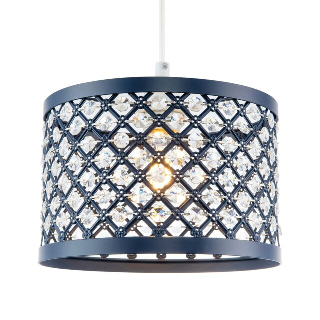 Rackhams Modern Ornate Navy Blue Metal Pendant Shade with Clear Acrylic Beads - image 1