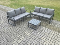 Rackhams Aluminium 3 Pieces Garden Furniture Sofa Set with Cushions 6 Seater Outdoor Patio Set with Square Coffee Table Dark Grey - thumbnail 2