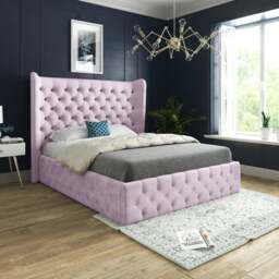 Rackhams Florence Wide Winged Upholstered Soft Velvet Bed Frame - Pink - Pink - Single - thumbnail 1