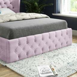 Rackhams Florence Wide Winged Upholstered Soft Velvet Bed Frame - Pink - Pink - Single - thumbnail 3