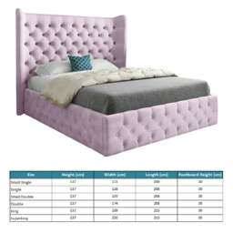 Rackhams Florence Wide Winged Upholstered Soft Velvet Bed Frame - Pink - Pink - Single - thumbnail 4