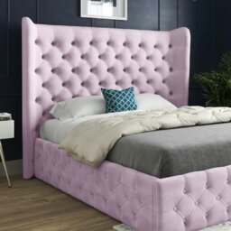 Rackhams Florence Wide Winged Upholstered Soft Velvet Bed Frame - Pink - Pink - Single - thumbnail 2
