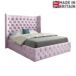 Rackhams Florence Wide Winged Upholstered Soft Velvet Bed Frame - Pink - Pink - Single - thumbnail 6