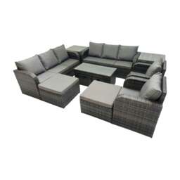 Rackhams Rattan Garden Outdoor Furniture Set 3 Seater Sofa Reclining Chair Coffee Table with 4 Footstools 2 Side Tables Dark Grey Mixed - thumbnail 2