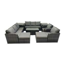 Rackhams Rattan Garden Outdoor Furniture Set 3 Seater Sofa Reclining Chair Coffee Table with 4 Footstools 2 Side Tables Dark Grey Mixed - thumbnail 1