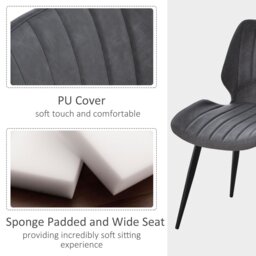Rackhams Set Of 2 Vintage PU Leather Dining Chair Moulded Seats Armless Padded Steel Frame Modern Stylish Dining Room Grey - Grey - thumbnail 4