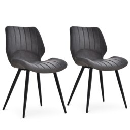 Rackhams Set Of 2 Vintage PU Leather Dining Chair Moulded Seats Armless Padded Steel Frame Modern Stylish Dining Room Grey - Grey - thumbnail 6