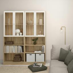 "Rackhams Basic Tall Wide Display Cabinet in Oak (4 Shelves) with 2 Glass White Doors - Manufactured Wood - 1 - Oak & White " - thumbnail 4