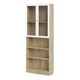 "Rackhams Basic Tall Wide Display Cabinet in Oak (4 Shelves) with 2 Glass White Doors - Manufactured Wood - 1 - Oak & White " - thumbnail 3