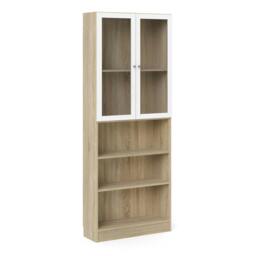 "Rackhams Basic Tall Wide Display Cabinet in Oak (4 Shelves) with 2 Glass White Doors - Manufactured Wood - 1 - Oak & White " - thumbnail 2