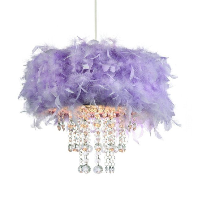 Rackhams Contemporary Lilac Feather Pendant Light Shade with Transparent Acrylic Droplets