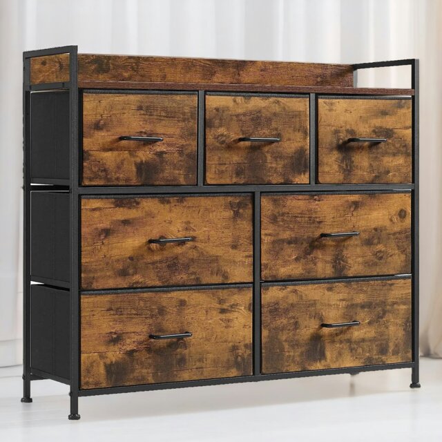 Rackhams Industrial Rustic Brown Chest With 7 Fabric Drawers - image 1