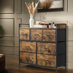 Rackhams Industrial Rustic Brown Chest With 7 Fabric Drawers - thumbnail 4