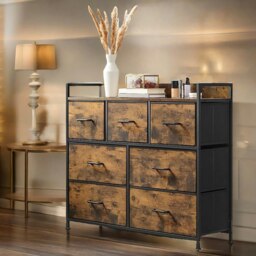 Rackhams Industrial Rustic Brown Chest With 7 Fabric Drawers - thumbnail 3