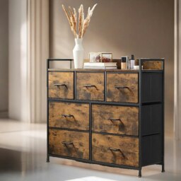 Rackhams Industrial Rustic Brown Chest With 7 Fabric Drawers - thumbnail 6