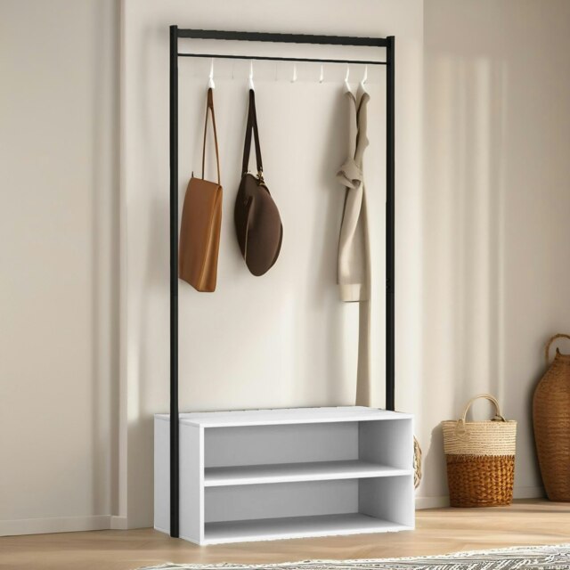 Rackhams Hallway Coat Rack Stand With 2 Storage Shelves White - image 1