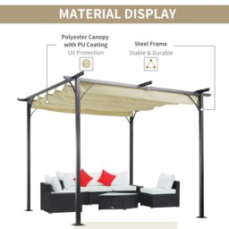 Rackhams 3x3m Outdoor Pergola Metal Gazebo Porch Awning Retractable Canopy - thumbnail 4