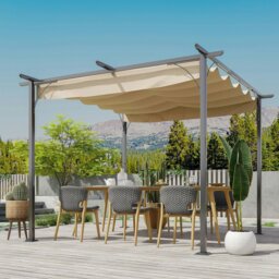 Rackhams 3x3m Outdoor Pergola Metal Gazebo Porch Awning Retractable Canopy - thumbnail 2
