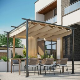 Rackhams 3x3m Outdoor Pergola Metal Gazebo Porch Awning Retractable Canopy - thumbnail 3