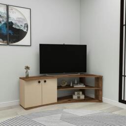 "Rackhams Corner TV Stand Reversible Entertainment Center for TVs up to 60""-Dion - Light Walnut & Beige" - thumbnail 1