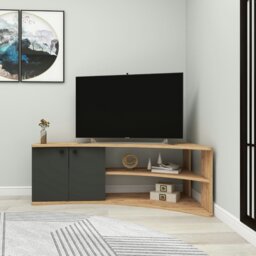 "Rackhams Corner TV Stand Reversible Entertainment Center for TVs up to 60""-Dion - Light Walnut & Beige" - thumbnail 4